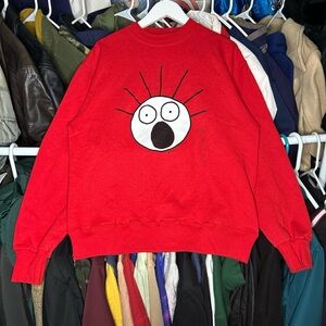 Vintage 90s Scared Guy Red Crewneck Sweatshirt Small Rare